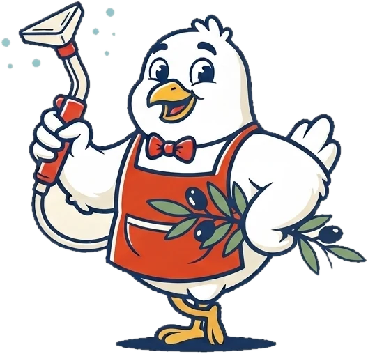 Yonah, the Yonah Ne’emanah mascot, holding a cleaning wand
